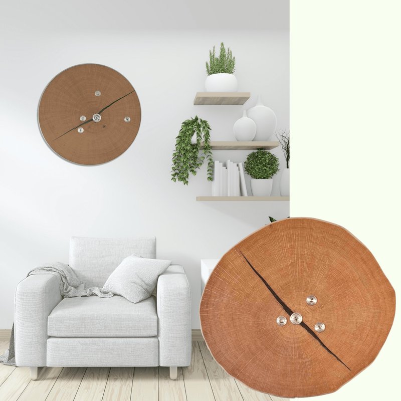 Handgefertigte Baumscheibe aus Eiche als Standobjekt mit gravierten Edelstahl-Meilensteinen von MyLivingTree Untertitel: